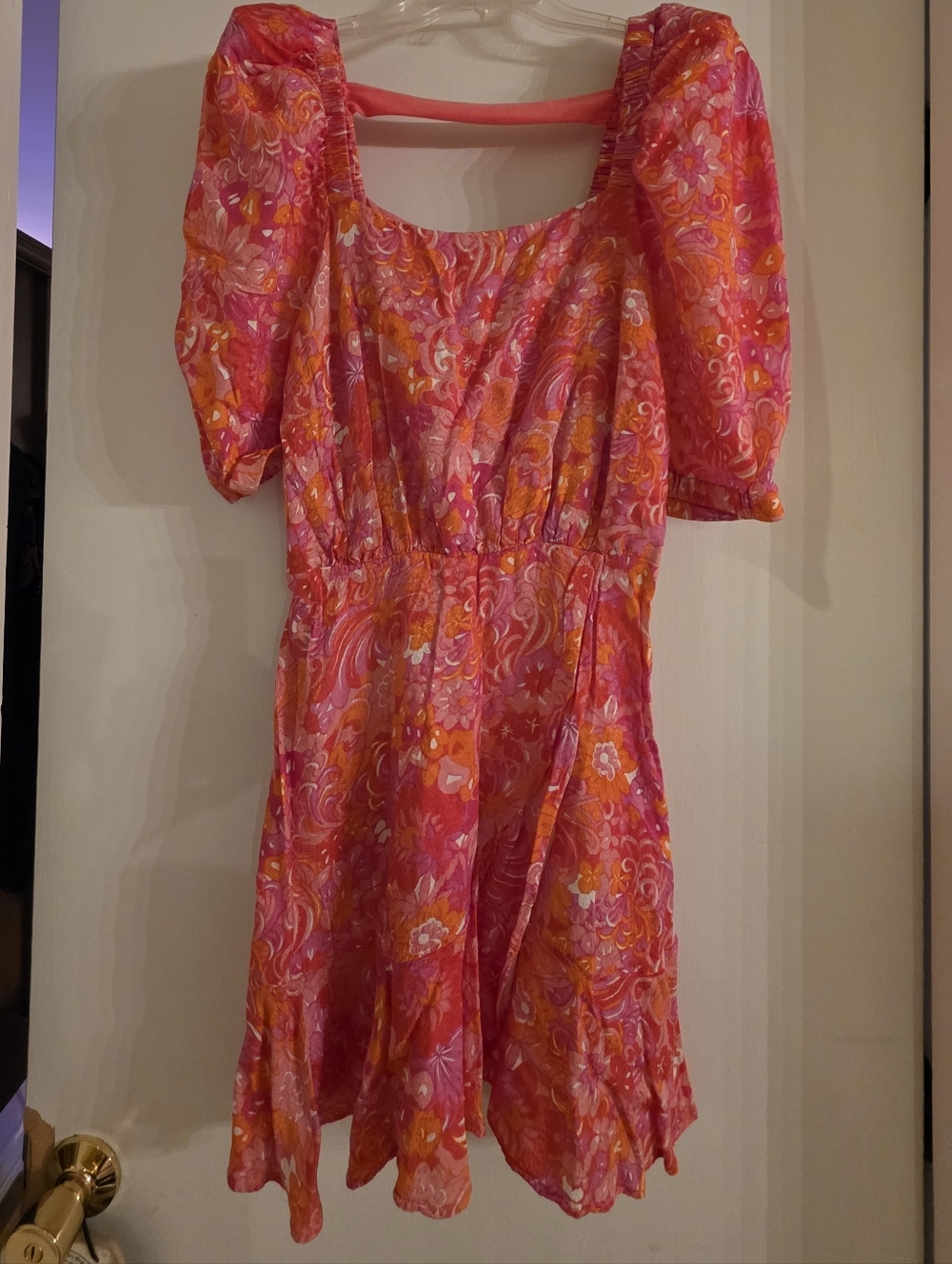 Ted Baker Pink and Orange Floral Puff-Sleeve Mini Dress